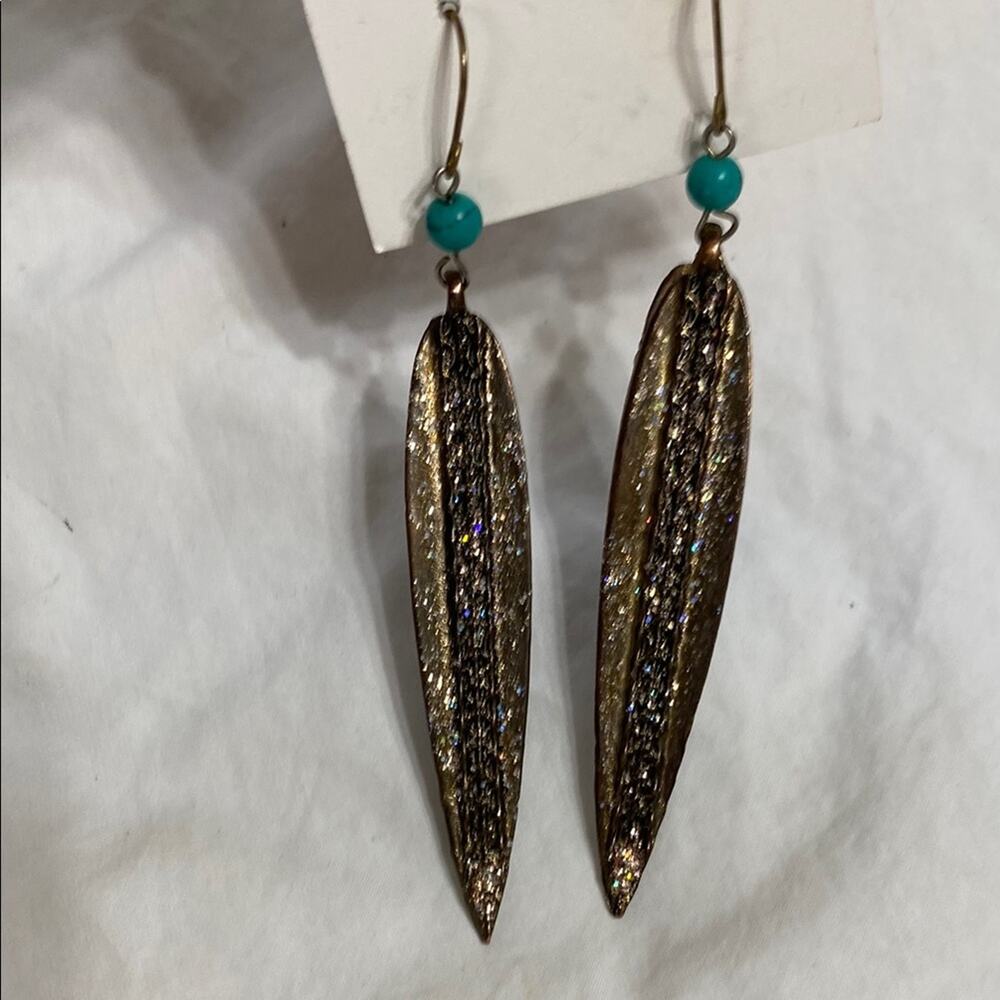Source Unknown Gold Blue Bead Sparkle Glittery Earrings Ornate Design 3.5-4”